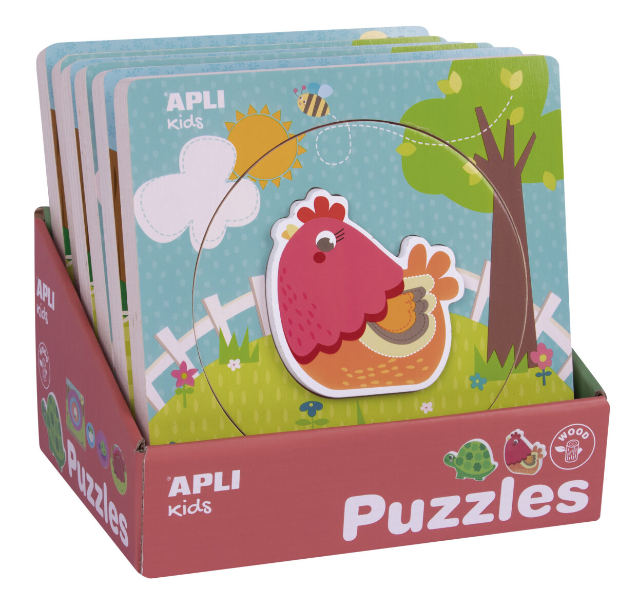 APLI Layer Animals wooden knob puzzles display 6 u. (3 pieces)