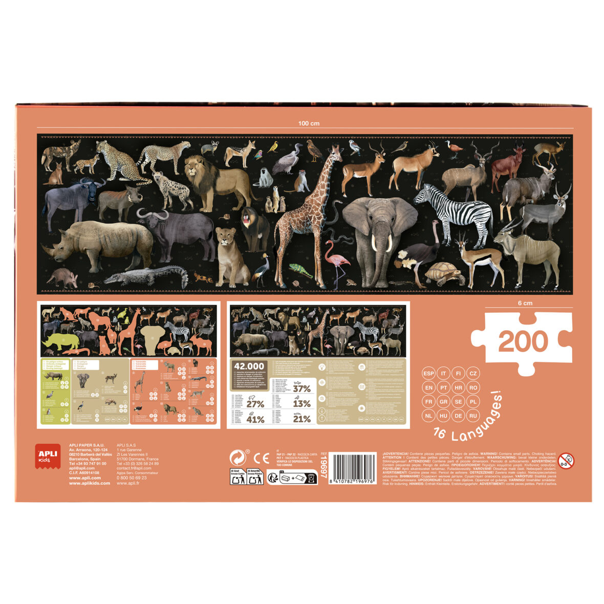 APLI B.THREATENED SAVANNA ANIMALS PUZZLE 200U
